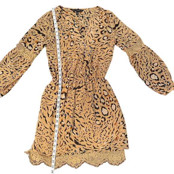 White House Black Market Long Sleeve Beige Animal Print Blouson Dress - Picture 14 of 16